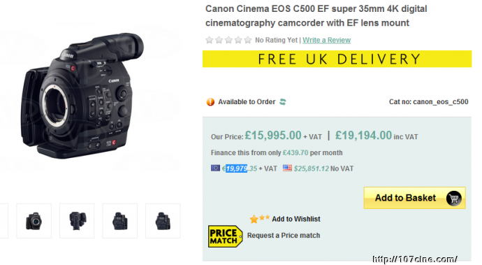 佳能CINEMA EOS C500海外市场售价已经公布，跟索尼F55价格接近，折合人民币16万左右